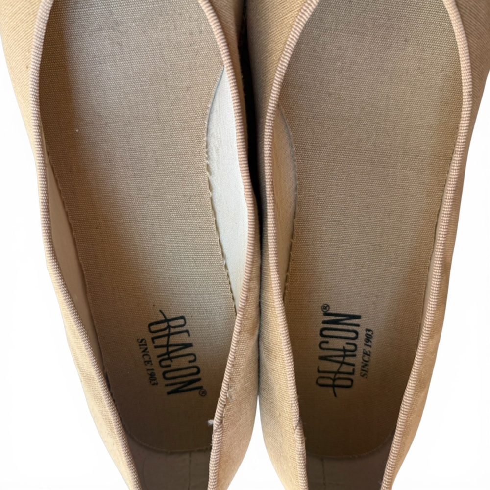Beacon Tan Linen Espadrille Wedge Ballet Flats Career Wear Comfort Sz 12M Shoes - Picture 4 of 10
